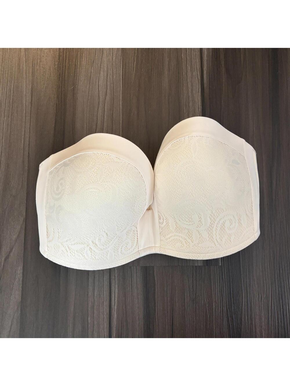 Delimira Lace Strapless Bra Form Fitting White Plus Size 36E